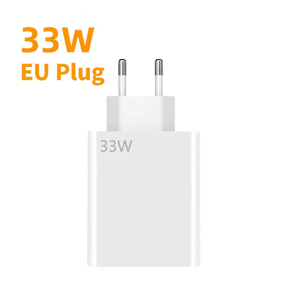 USB Charger 33W Fast Charging EU/US Plug Wall Charger 6A Type C Cable For Xiaomi 14 13 Redmi K30 K40 Quick Charge Phone Adapter