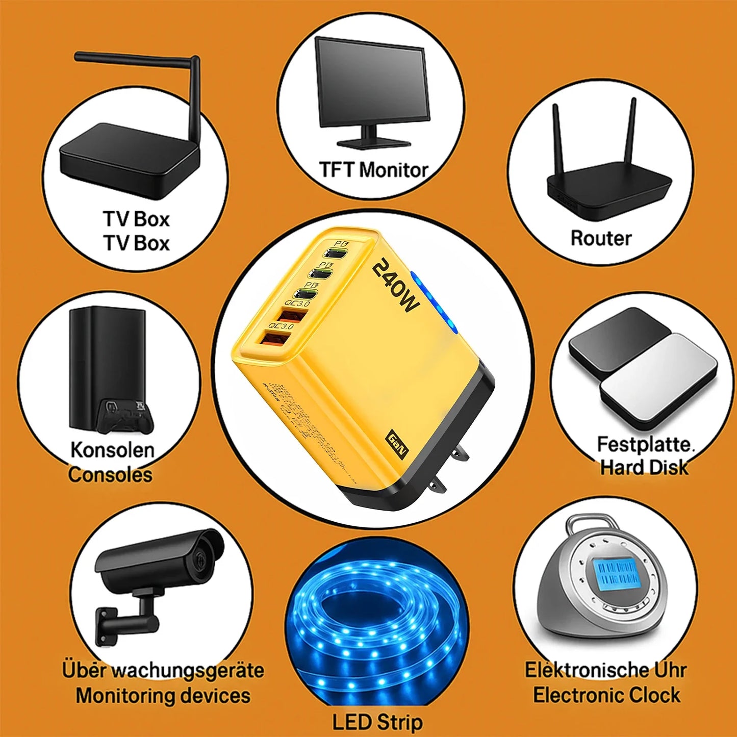 Xiaomi 5 in 1 GaN Desktop Charger 240W Fast Charging Adapter 10A USB To TypeC Cable 3PD 2 USB Charger For IPhone 16 15pro Laptop