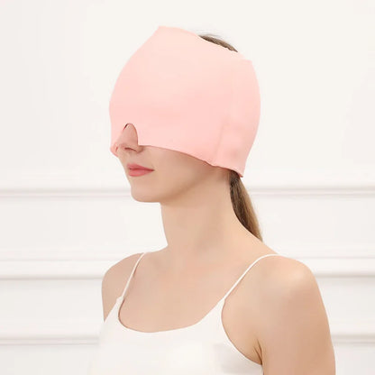 Women Girls Gel Migraine Relief Cap Head Hot Cold Therapy Headache Ice Hat Stress Relax Pain Pack Eye Mask Massage Tool