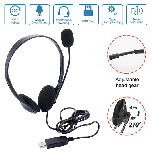 USB Computer Headphone with Noise Cancelling Microphone Chatting Network Teaching Video Conference Stereo Wired Headset Earpiece