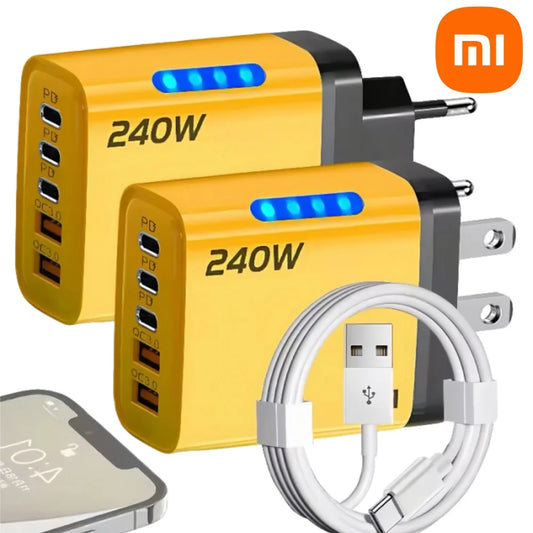 Xiaomi 5 in 1 GaN Desktop Charger 240W Fast Charging Adapter 10A USB To TypeC Cable 3PD 2 USB Charger For IPhone 16 15pro Laptop