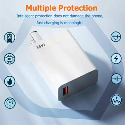 USB Charger 33W Fast Charging EU/US Plug Wall Charger 6A Type C Cable For Xiaomi 14 13 Redmi K30 K40 Quick Charge Phone Adapter