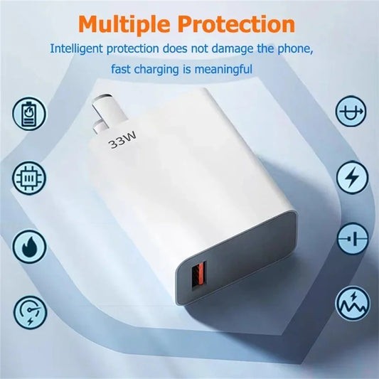 USB Charger 33W Fast Charging EU/US Plug Wall Charger 6A Type C Cable For Xiaomi 14 13 Redmi K30 K40 Quick Charge Phone Adapter
